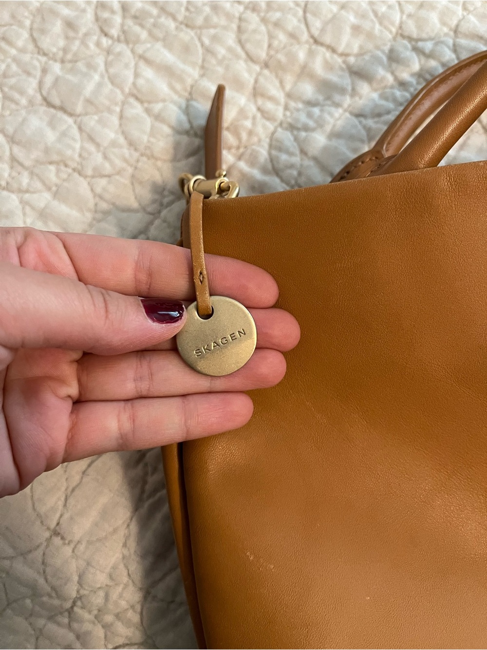Skagen Cognac Leather Shoulder Bag - Picture 4 of 6